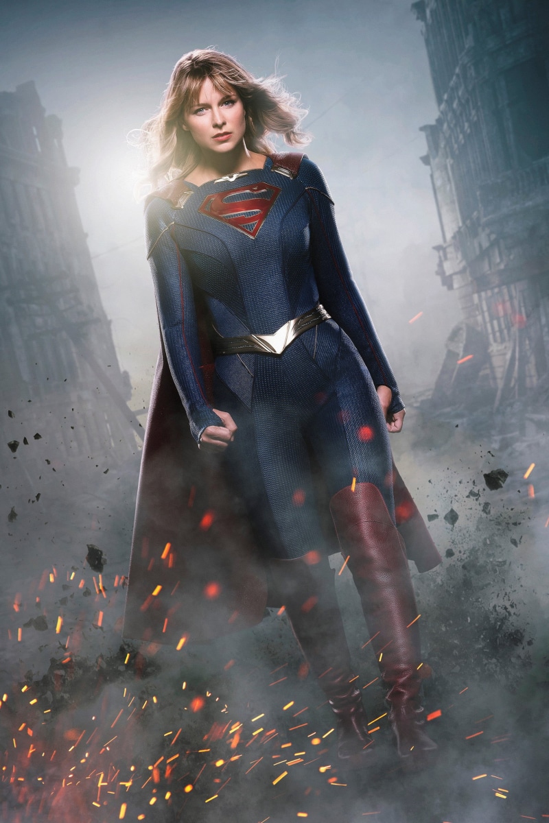 blonde, blue eyes, 1080P, cape, standing, walking, Melissa Benoist, knee-high boots, DC Comics, actress, Supergirl, street