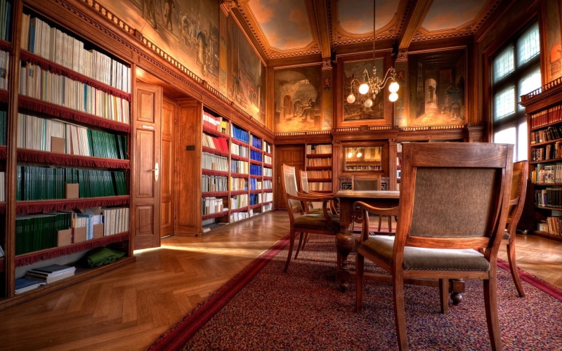 architecture, bookshelf, no people, wooden, shelf, electric lamp, publication, flooring, book, wood - material, brown, absence, furniture, desk, cabinet