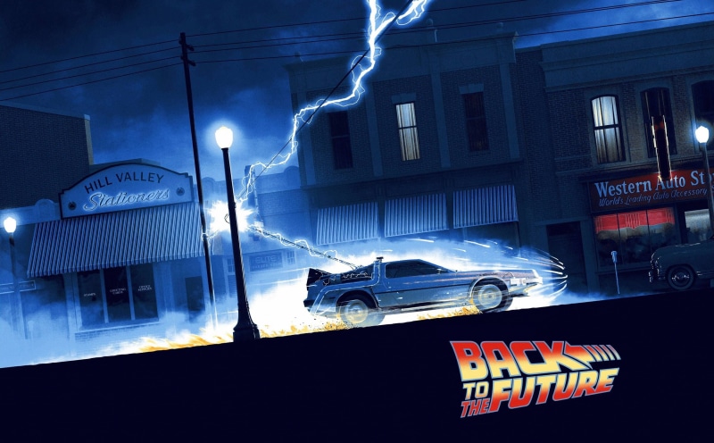car, movies, Time Machine, DeLorean, 2K, lightning, Back to the Future, 1985 (Year), vehicle, artwork