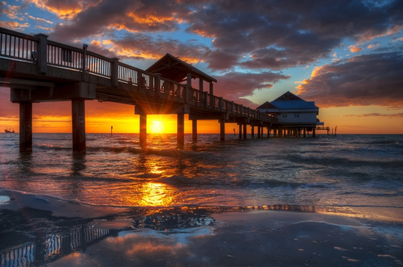 Florida, sunset, 1080P, Clearwater Beach, USА, pierce, beach