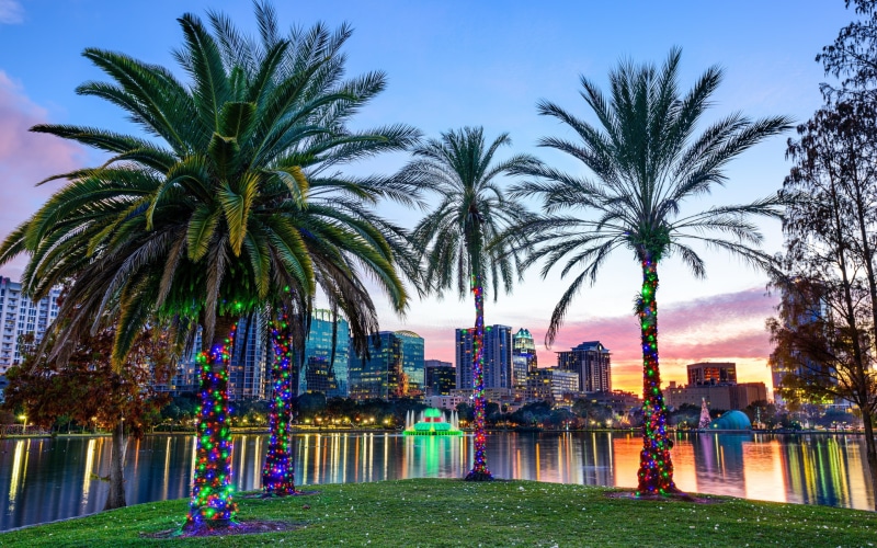 eola, Lake Eola, park, Orlando, florida, palm trees, Lake Eola Park, Florida Lake Eola park, palm, illuminations, 2K, trees, lake