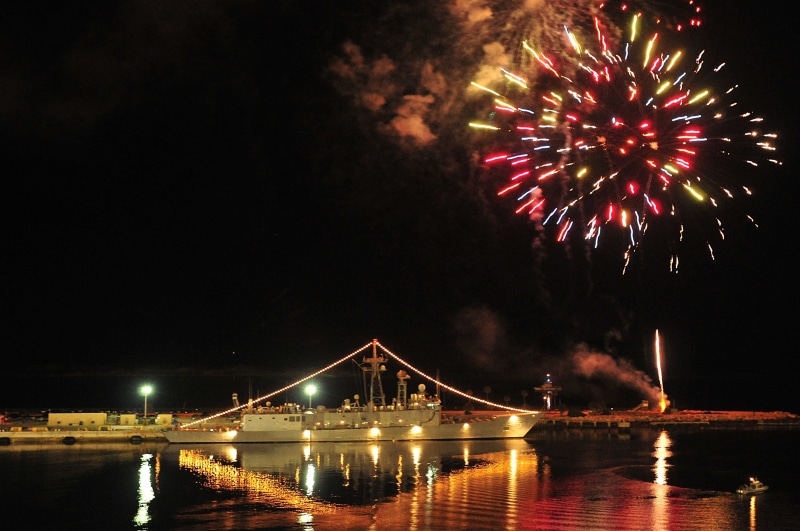 firework, Evening, reflection, connection, exploding, florida, reflections, bridge - man made structure, military, night, sky, firework - man made object