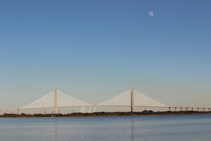 bridge, blue, sea, built structure, water, johns, river, bay, suspension bridge, sky, 5K, no people, scenic, clear sky, transportation, connection, architecture