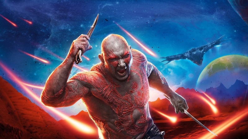 mouth, outdoors, young men, Drax the Destroyer, Guardians of the Galaxy, men, black, two, adult, three quarter length, multi colored, 1080P, Dave Bautista