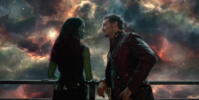 heterosexual couple, people, standing, 1080P, young adult, Star Lord, Gamora, waist up, men, Guardians of the Galaxy, women, night, emotion, adult, hairstyle