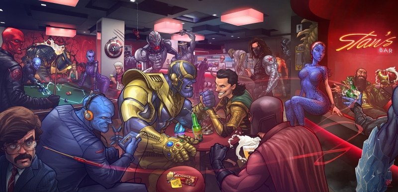 Guardians of the Galaxy, women, electro, villains, crowd, winter soldier, Thanos, Red Skull, night, lifestyles, Johann Shmidt, indoors, Nebula, nightclub