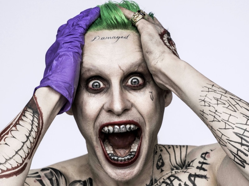 headshot, Movie, males, emotional Stress, fear, Suicide Squad, mental Illness, portrait, shouting, hopelessness, indoors, front view, white Background