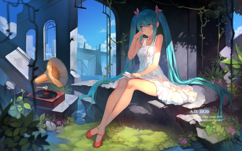 white dress, plants, day, sculpture, fashion, nature, art and craft, water, 1080P, ribbon, twintails, lifestyles, no people, male likeness, flower, flowers