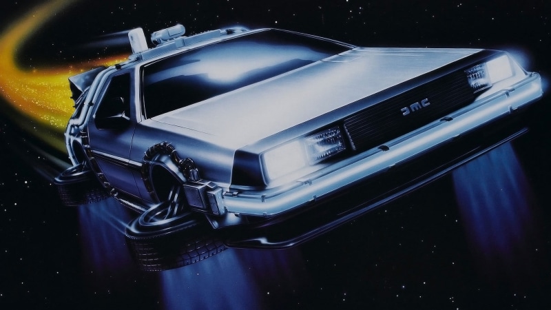 land vehicle, movies, illustration, coupe, high angle view, technology, car, still life, time travel, retro styled, DeLorean, antique, night, indoors, motor vehicle