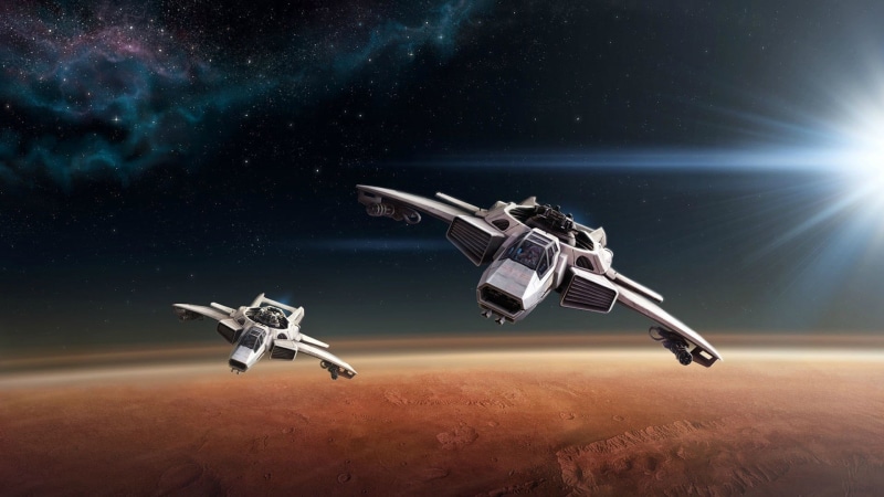 digital, drone, big brother - orwellian concept, exploration, two, aerial view, science fiction, spacecrafts, orbiting, futuristic, space, surveillance