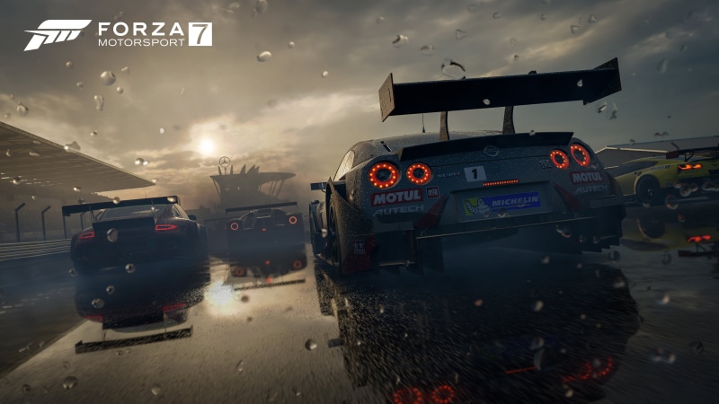 motor vehicle, forza motorsport 7, land vehicle, communication, sign, night, rain, pc games, street, transportation, forza, text, nature, cloud - sky, 4K