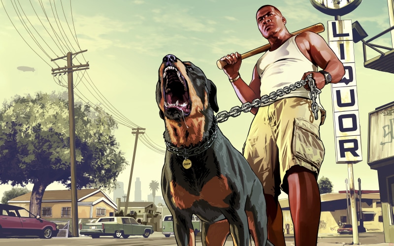 hd, 4k, vertebrate, ps games, domestic, dog, gta 5, day, canine, 5k, xbox games, lifestyles, casual clothing, domestic animals, 8K, pets, pc games, three quarter length