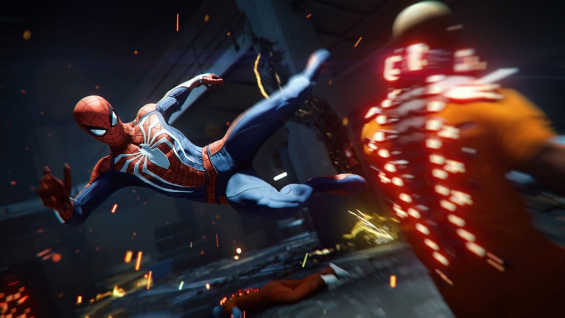 spiderman, arts culture and entertainment, real people, blurred motion, games, men, event, celebration, mid-air, spiderman ps4, 2018 games, outdoors, people