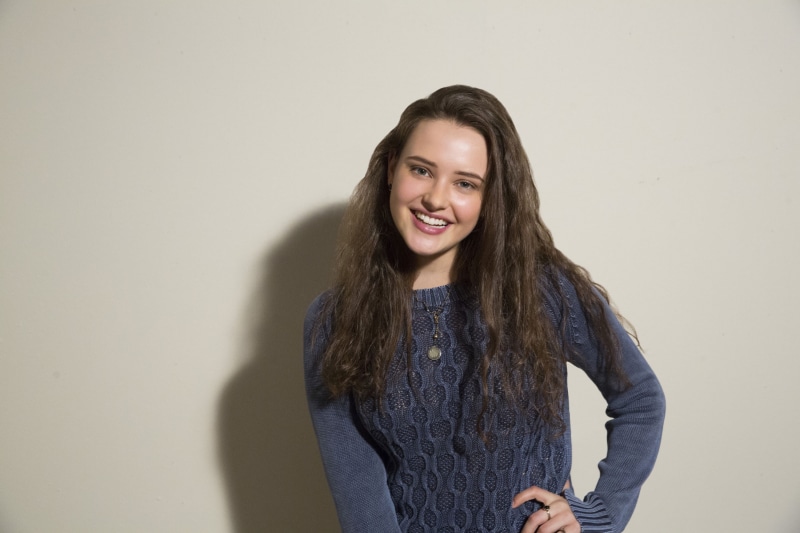 smiling, Katherine Langford, sweater, photo, HD, 2K, woman, blue
