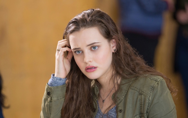 4K, Hannah Baker, jacket, button, 13 Reasons Why, dark, 4K, woman, green, Katherine Langford, wearing