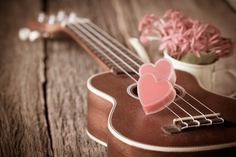 guitar, Valentines Day, flowers, 5K, romantic, heart, love