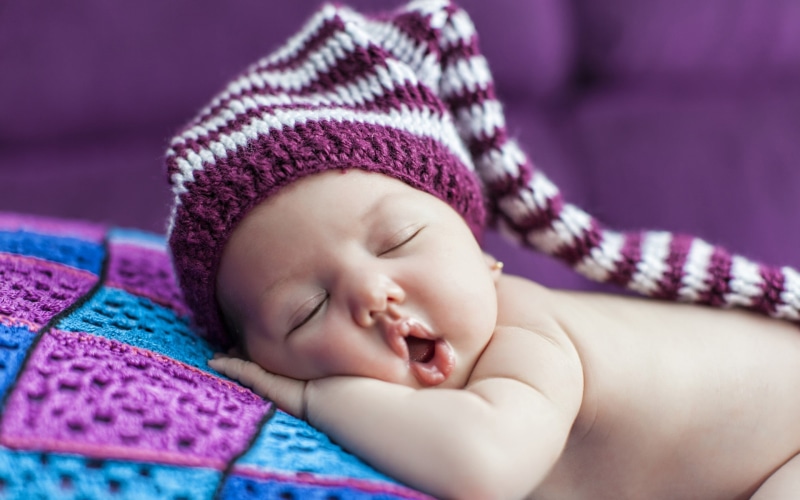 innocence, cute, bed, child, Baby, white, wrapped in a blanket, childhood, babyhood, blanket, cap, newborn, smiley face, indoors, knit, young, furniture