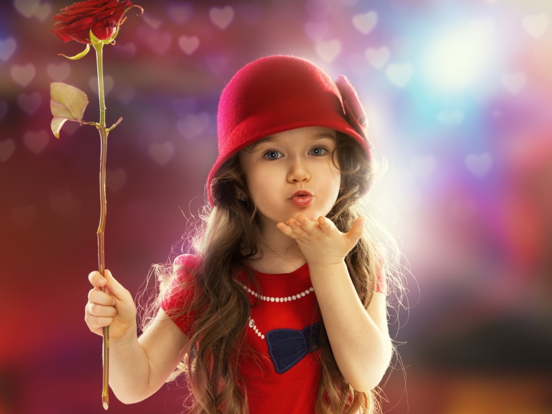 Dress, Girl, Kiss, 2K, Little, Child, Red, Cute, Sweet