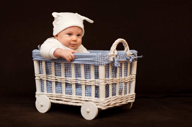 face, small, eyes, child, portrait, studio Shot, white, 5K, boys, basket, young, looking at camera, sweet, hat, newborn, caucasian Ethnicity, shopping