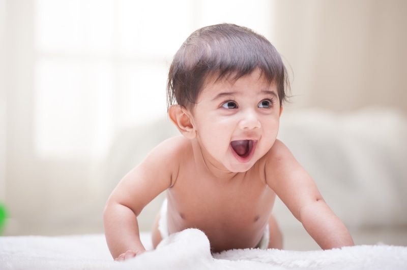 indoors, human Face, young, brown hair, white, innocence, crying, 4K, shirtless, smile, facial expression, joy, one Person, one-year, crawling, bed, boys