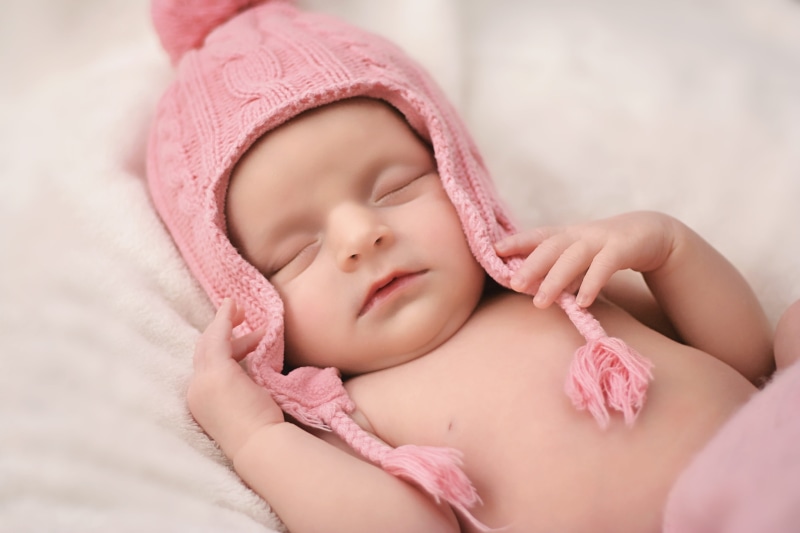 human, sweet, infant, childhood, bed, pink color, girl, indoors, one person, little, healthy, kid, baby, life, family, sleep, young, portrait, newborn