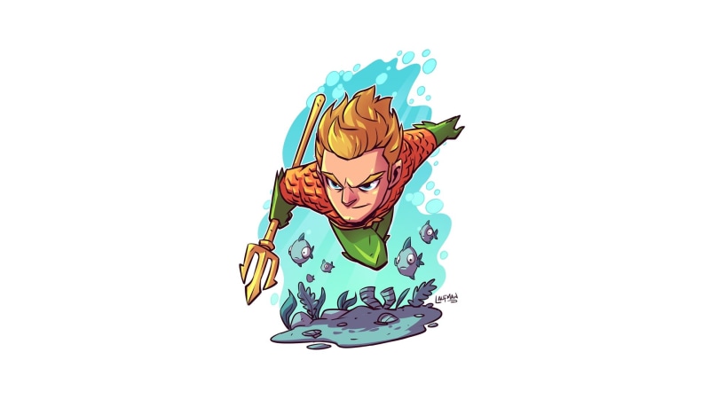superhero, minimalism, 1080P, white background, Aquaman, DC Comics, digital art, Derek Laufman, simple background, artwork