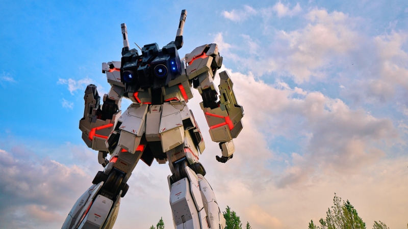 flying, technology, mech, minato, anime, military, on the move, mode of transportation, wide angle, people, blue, odaiba, future, transportation, japan