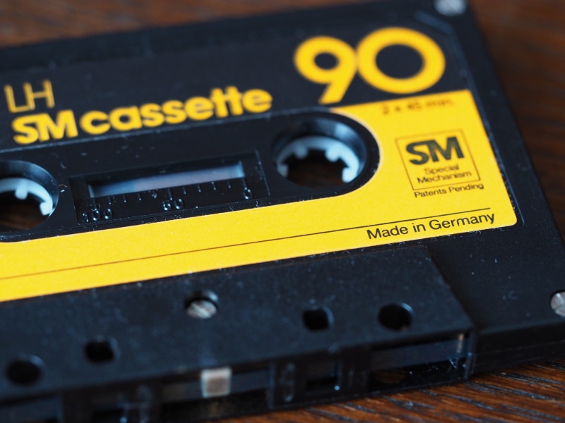 coil, high angle view, made, photography themes, accuracy, recording, close-up, selective focus, beschallung, text, cassette, music, communication, germany