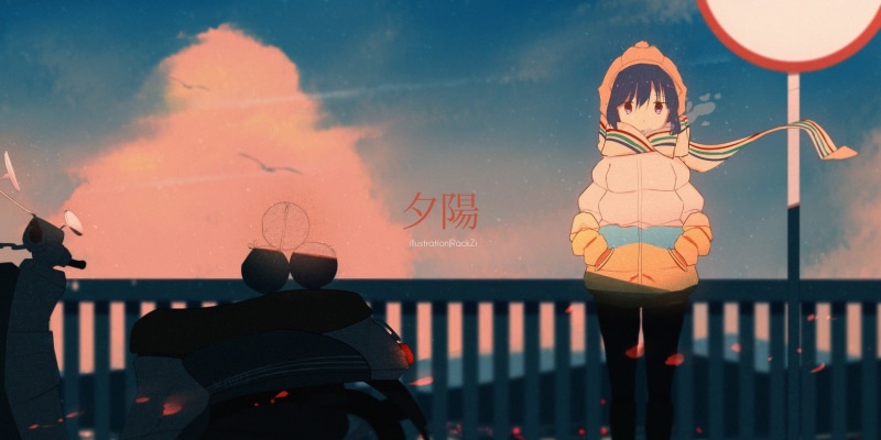 sky, child, silhouette, architecture, Yuru Camp, human arm, innocence, art and craft, women, Rin Shima, three quarter length, happiness, girls, cloud - sky
