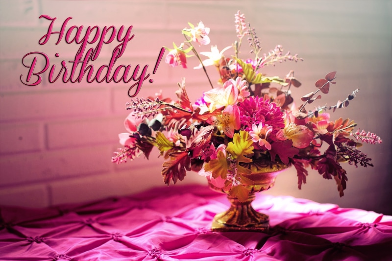 party, pink color, vulnerability, text, decoration, birthday, flower, no people, happy birthday, flower arrangement, 5K, yellow, bunch of flowers, birthday flowers