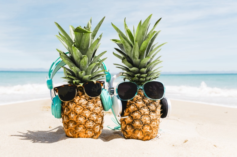 glasses, pineapple, sea, happy, 5K, vacation, sunglasses, beach, stay, cute, summer, funny, sand, headphones