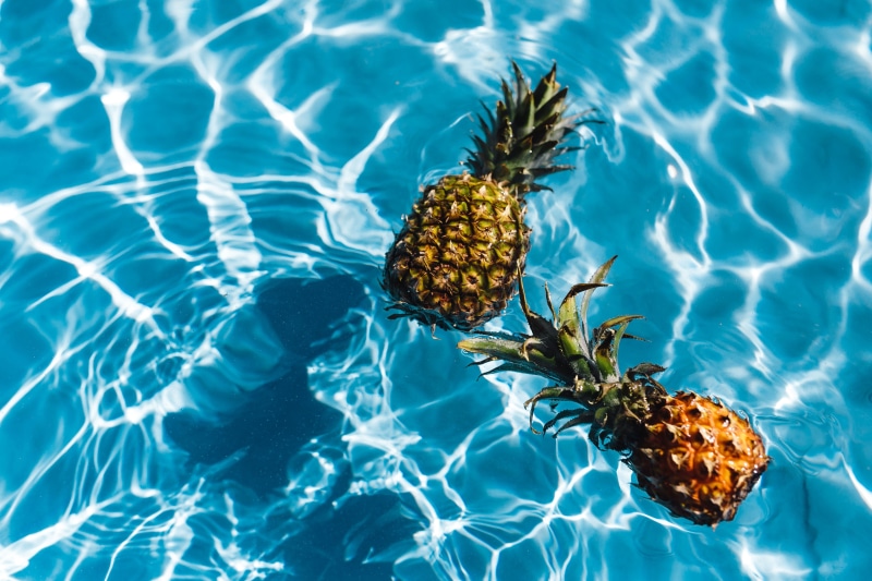 fresh, outdoor, reflection, swimming pool, plant, high angle view, summer, sea, floating on water, close-up, 5K, water, no people, pool, fruits, top view