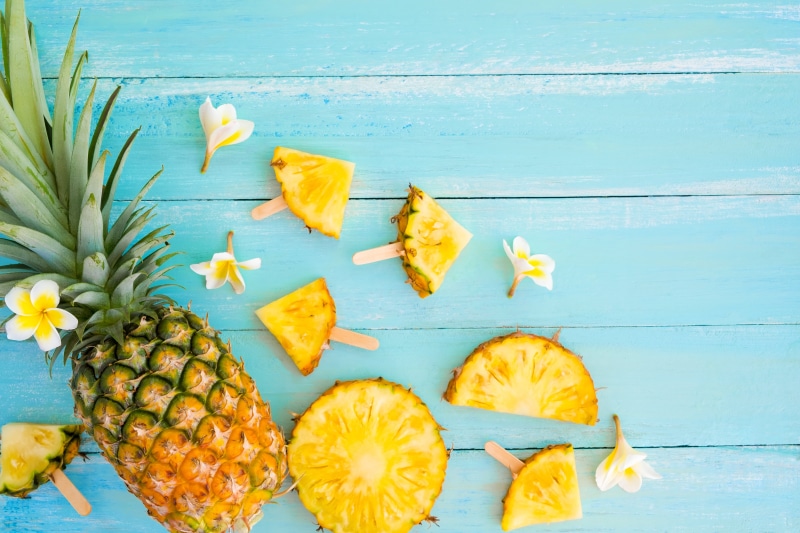 pineapple, 5K, wood, slice, slices, plumeria, fruit, summer