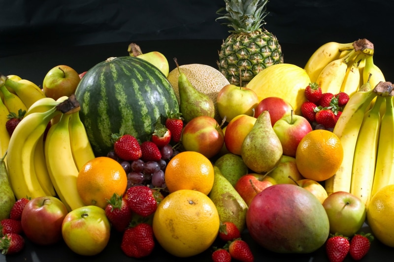 tropical Climate, multi Colored, large Group of Objects, strawberry, oranges, wellbeing, pomegranate, backgrounds, market, variation, freshness, black background
