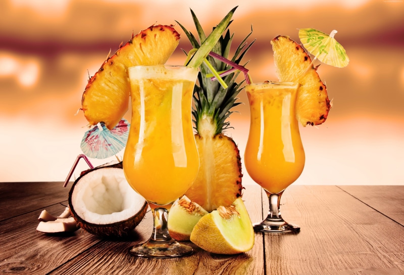juice, pineapple, ice, 4K, coconut, fruit, melon, cocktails