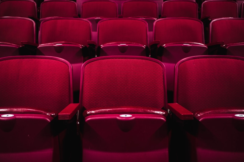 repetition, indoors, seats, Cinema, arrangement, seat, stage Theater, absence, red, theatrical Performance, film Industry, 4K, no People, side by side