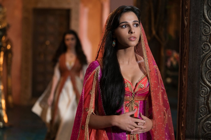 women, film stills, long hair, movies, Naomi Scott, actress, brunette, 1080P, Aladdin