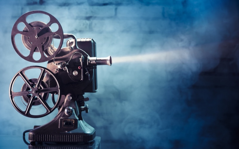 metal, black, projector, no people, camera - photographic equipment, film reel, smoke, film industry, blue, machine, 1080P, retro styled, Projector 8mm