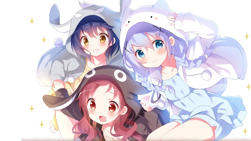 anime girls, 1080P, bonding, girls, pyjamas, white hair, anime, Gochuumon wa Usagi Desu ka, adult, costume, sister, real people, emotion, blue eyes, young adult