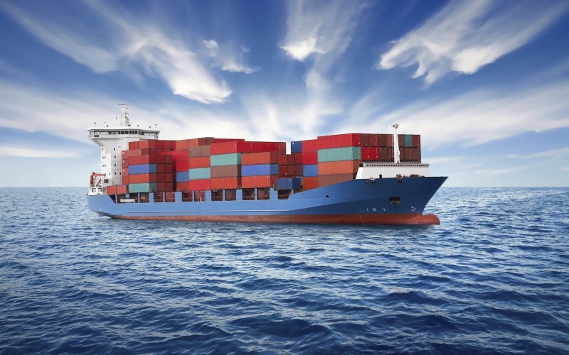 Sea, 1080P, Ship, blue, Container, cargo, Clouds