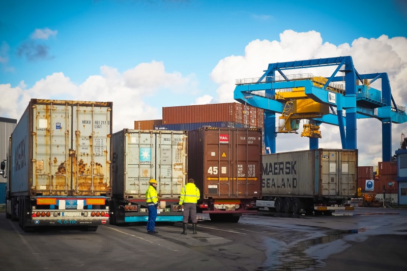 metal, port, 4K, truck, nature, cloud - sky, container port, human, sky, transport, distribution warehouse, goods, export, industry, outdoors, built structure