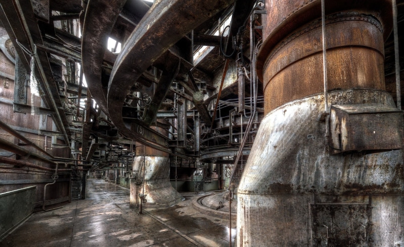 abandoned, building, manufacturing equipment, history, indoors, old, industrial, run-down, industry, connection, architecture, day, technology, 1080P