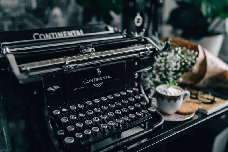 close-up, still life, journalist, focus on foreground, analog, typewriter, black, 4K, communication, no people, retro, nature, old, writer, retro Styled