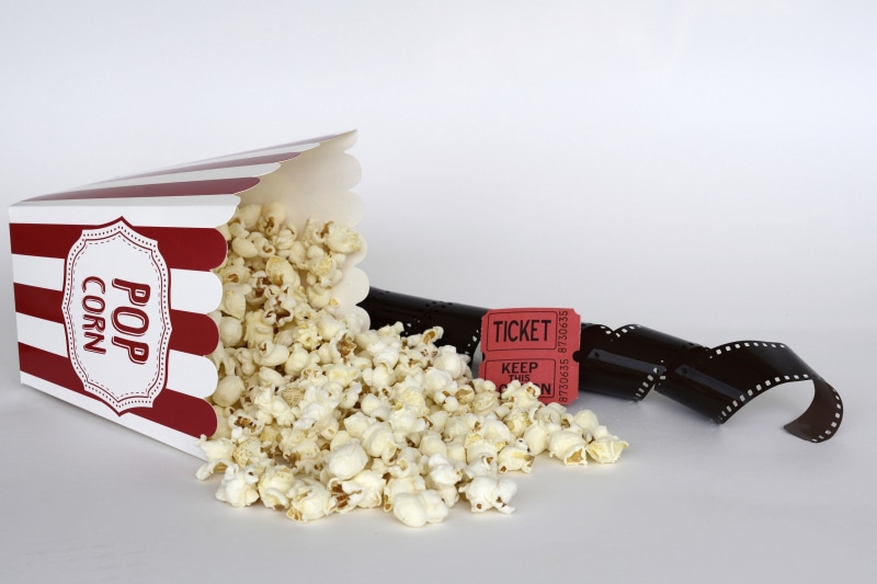 food and drink, delicious, popcorn, salty, salted, studio shot, corn, spilling, film, show, leisure activity, entertainment, film industry, tickets, food