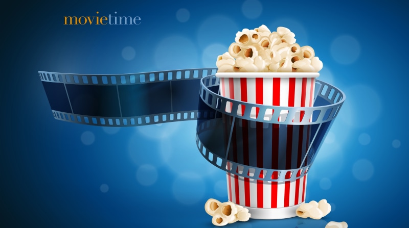 crockery, popcorn, container, time, blue background, unhealthy eating, movie, indoors, 8K, food, snack, no people, fast food, sweet food, striped, sweet