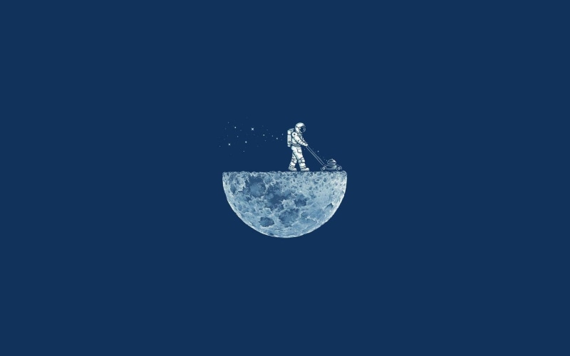 lawnmowing, astronaut, 1080P, mowing, moon, funny, austronaut, artwork, illustration, half