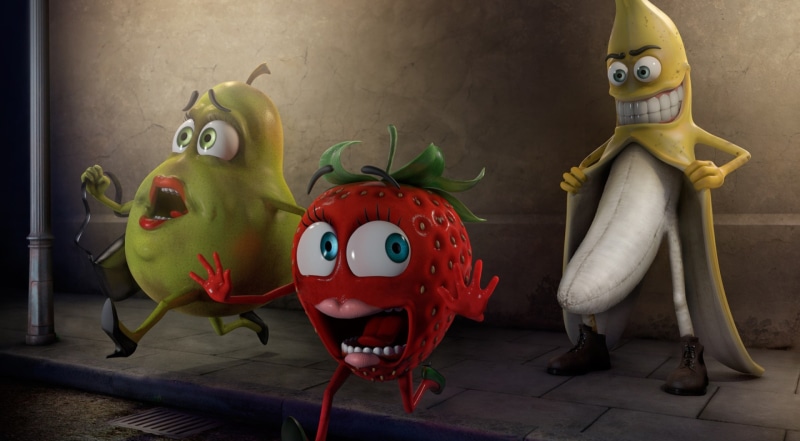 sculpture, stalker, banana stalker, still life, wall - building feature, sausage, male likeness, party, 2K, animated, statue, human representation, flooring
