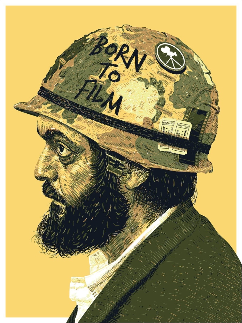 profile view, cap, indoors, men, black, drawing, side view, camera, clothing, contemplation, portrait display, beards, facial hair, helmet, headshot, Full Metal Jacket