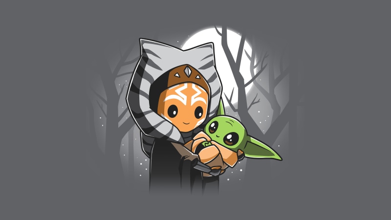The Mandalorian, Star Wars, minimalism, Grogu, Baby Yoda, artwork, 5K, Ahsoka Tano, gray background, Jedi