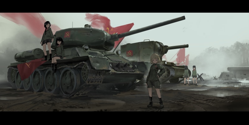 KV-2, armored tank, nature, cannon, auto post production filter, government, anime, weapon, war, T-34-85, gun, army, 2K, day, tank, armed forces, Girls und Panzer